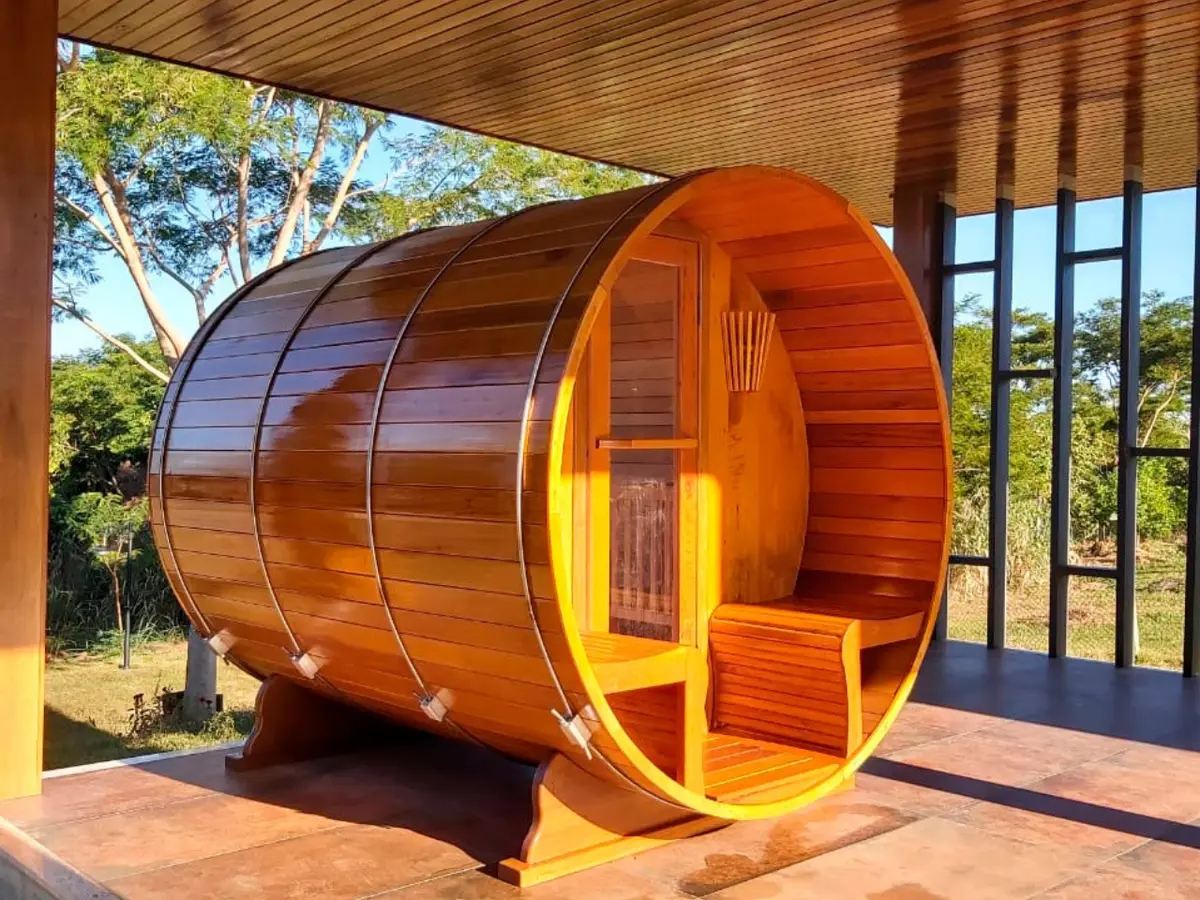Sauna seca em formato barril